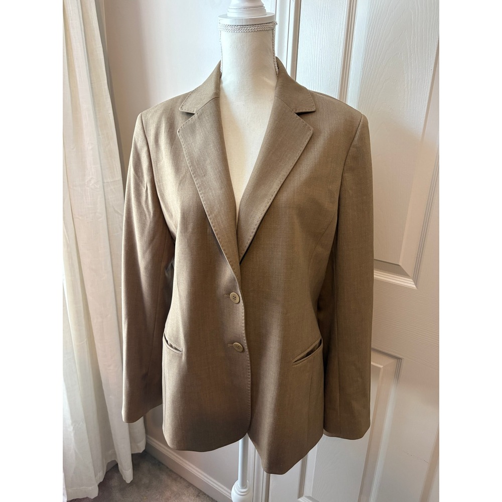 Lafayette 148 New York Tan Wool Blend Two Button Blazer Jacket Size 12 Timeless